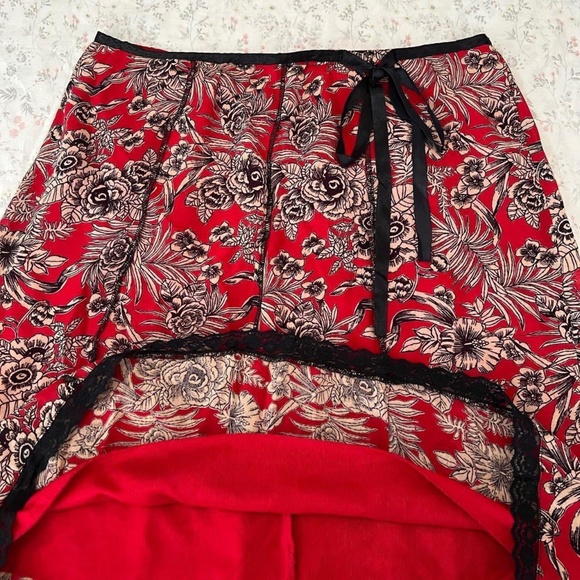 Mesh Y2k Vintage Euro Slip Skirt Roses with Black Lace Bow Tie Lined - Picture 2 of 8